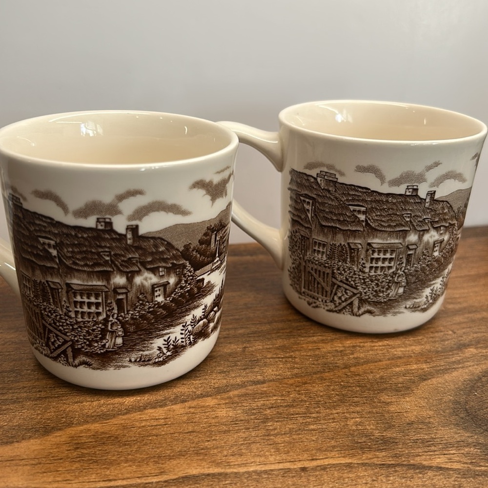 Vintage Johnson Brothers Olde English Countryside Brown Ironstone Mugs Set Of 2
